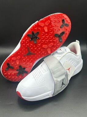 Jordan Air Rev Golf Shoes White Metallic Silver Red FV6338-100 Mens Size 14